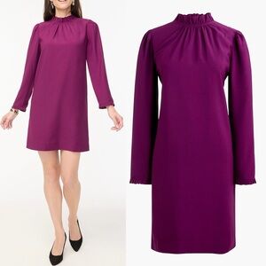 J. Crew Factory Ruffleneck Shift Dress Spiced Wine Purple Sz 8